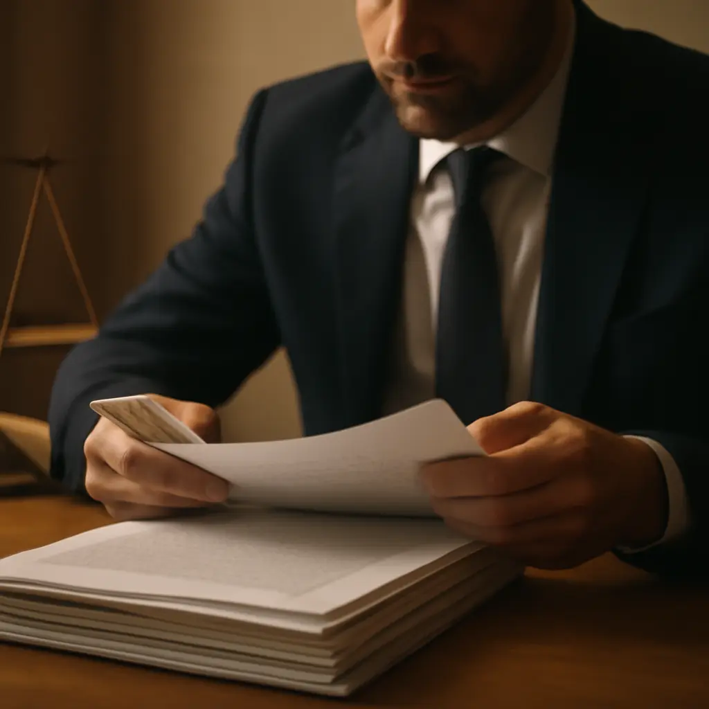 Юрист рассматривает документы для индивидуальной защиты
