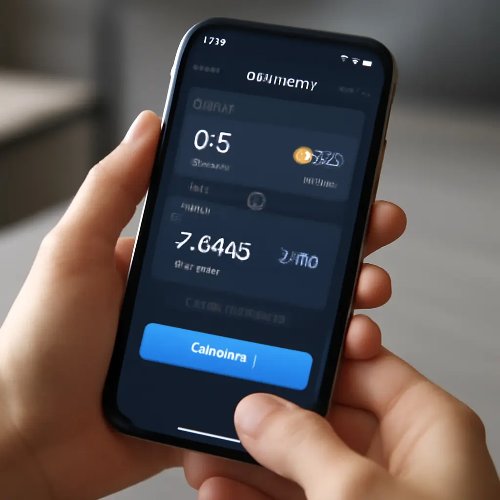Криптообмен и безопасность Руки держат смартфон с интерфейсом обмена криптовалюты
