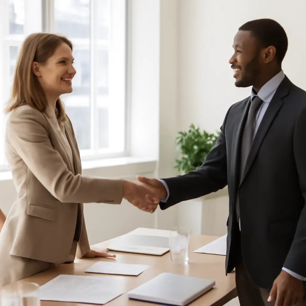 Две стороны мирно договариваются за столом переговоров